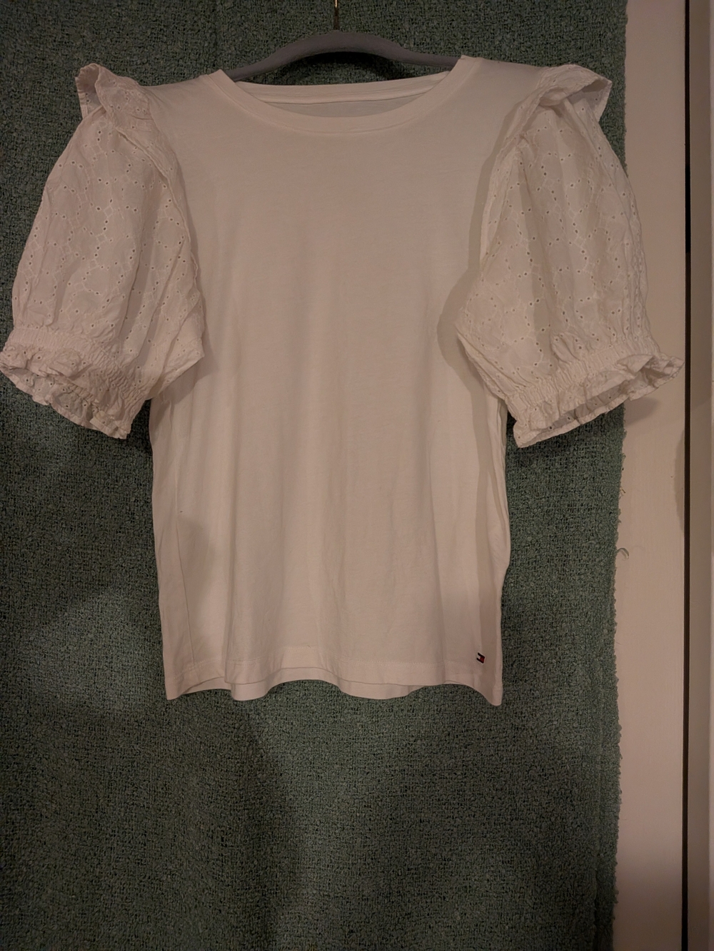 Tommy Hilfiger White Puff Sleeve Eyelet Top